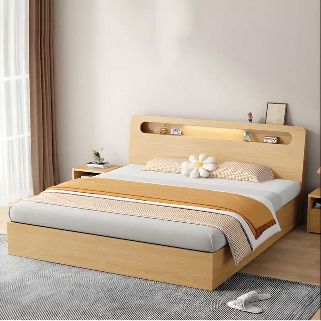 Giường Gỗ Công Nghiệp GN119 Thiết Kế Tựa Đầu Kệ Trang Trí Tiện Lợi, Hiện Đại 1